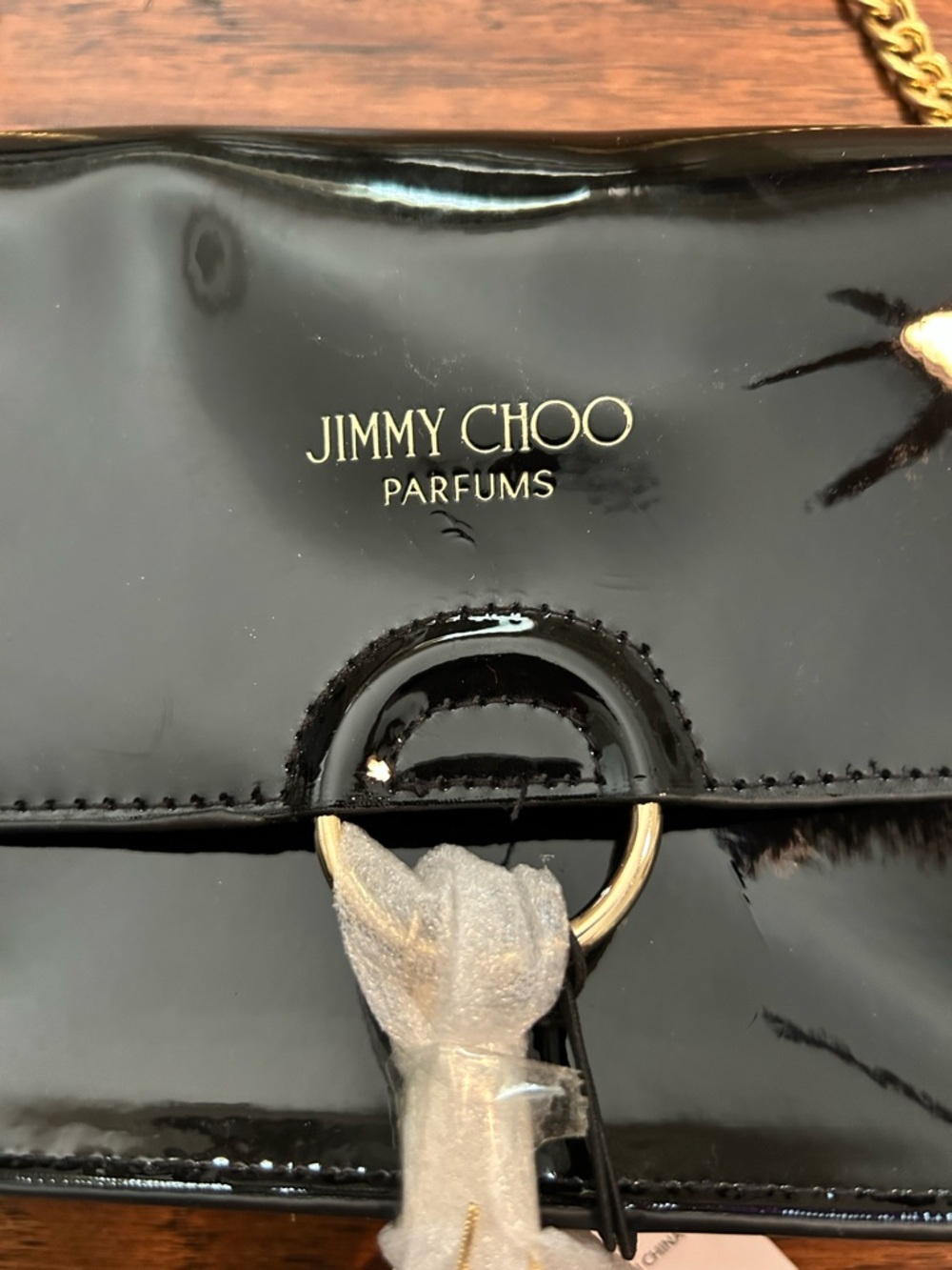 Jimmy Choo Black Patent Crossbody Bag with Gold Chain NWT - Picture 2 of 4